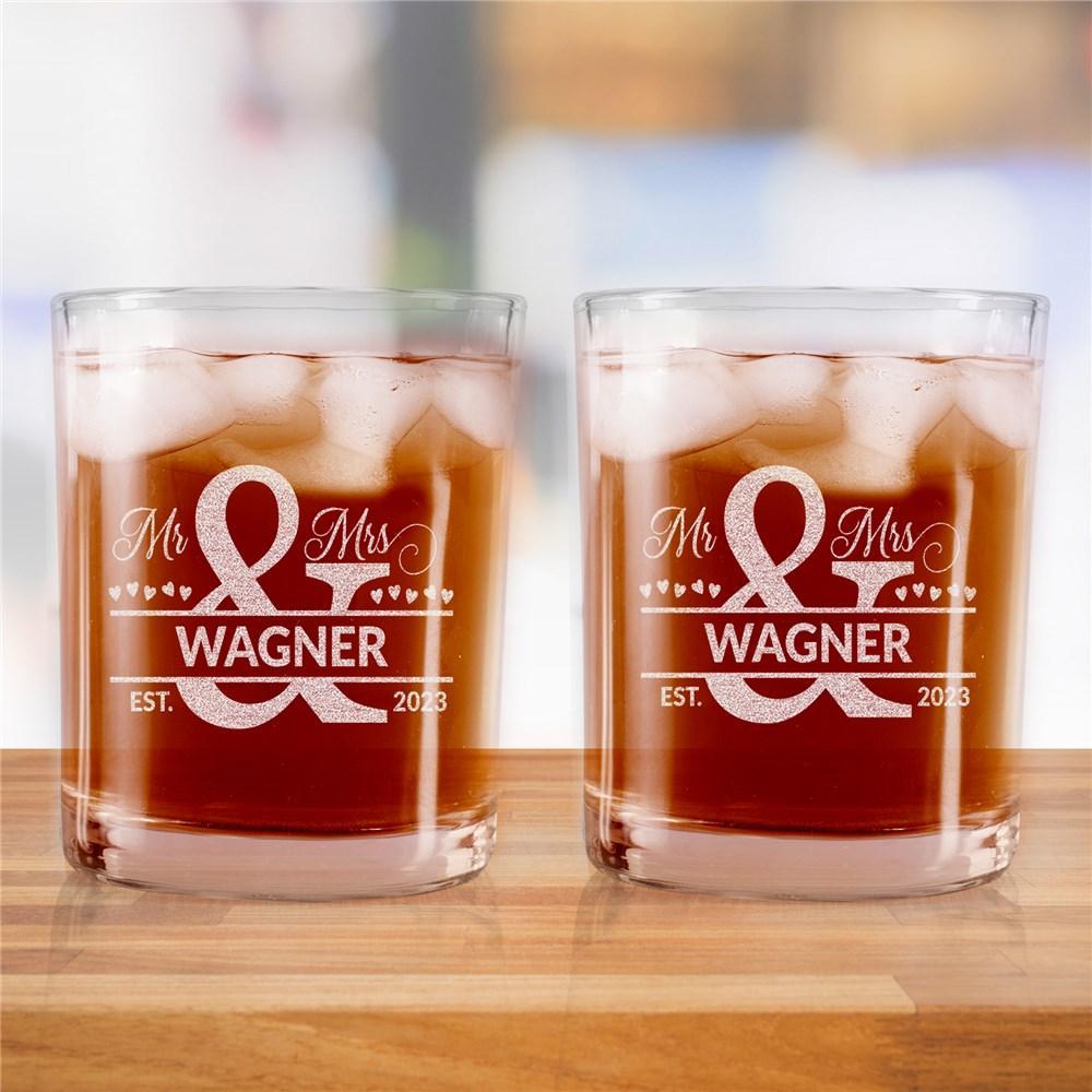 Engraved Mr and Mrs Ampersand Rocks Glass Set-Sunny Jar Personalized Gifts