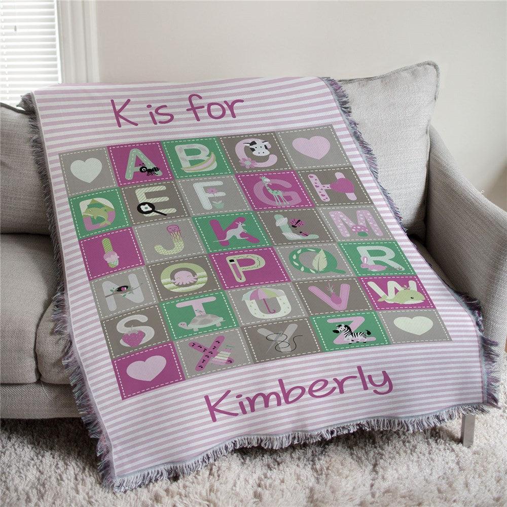Personalized Baby Girl Alphabet Afghan Throw-Sunny Jar Personalized Gifts