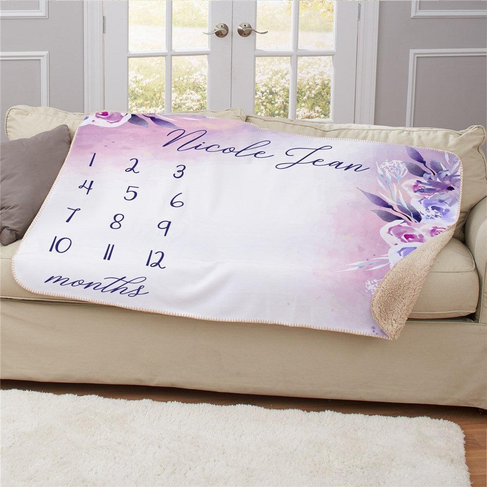 Personalized Floral Baby Monthly Milestone 50x60 Sherpa Blanket-Sunny Jar Personalized Gifts