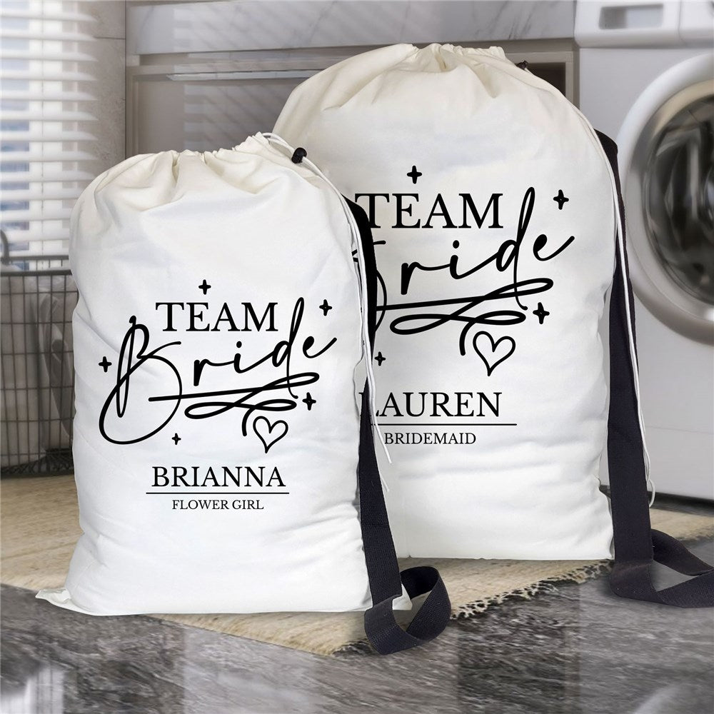 Personalized Team Bride with Squiggle and Heart Laundry Bag