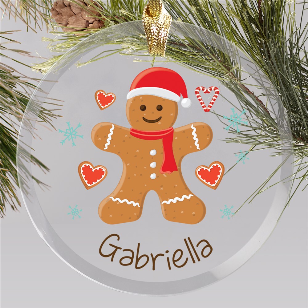 Personalized Gingerbread Hearts and Snowflakes Jade Glass Round Ornament