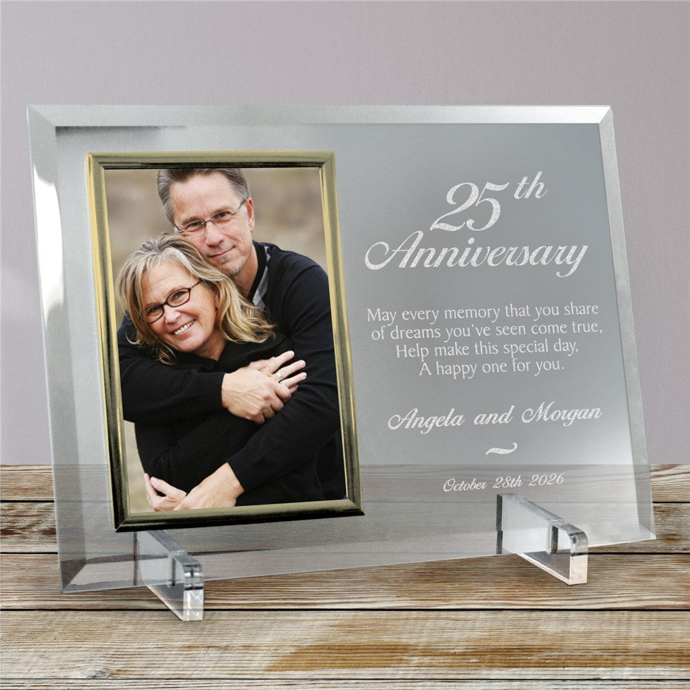25th Anniversary Gold Beveled Personalized Glass Picture Frame