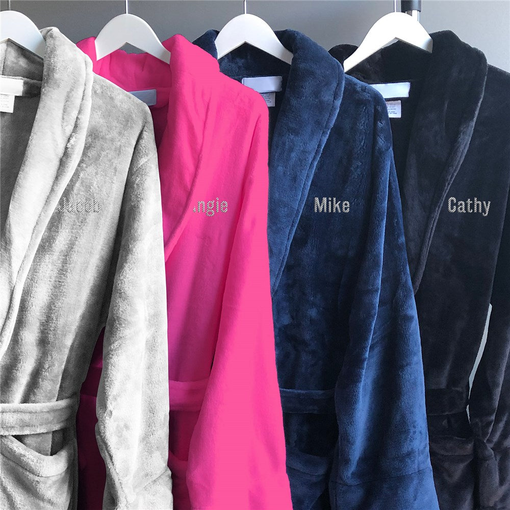 Embroidered Name White Thread Micro Fleece Robe