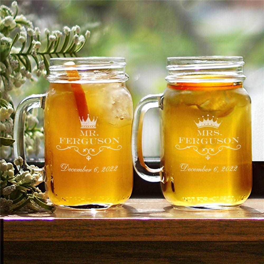 Engraved Mr & Mrs Mason Jar Set-Sunny Jar Personalized Gifts