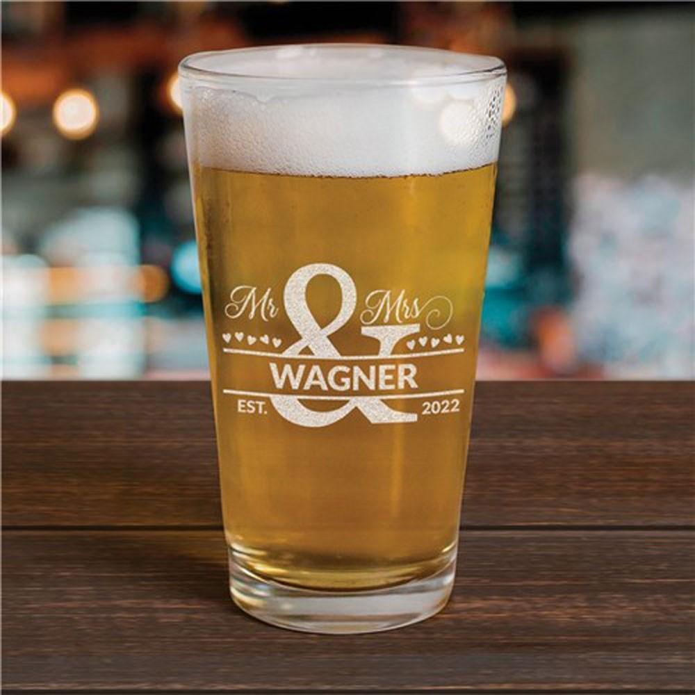 Engraved Mr and Mrs Ampersand Beer Glass-Sunny Jar Personalized Gifts