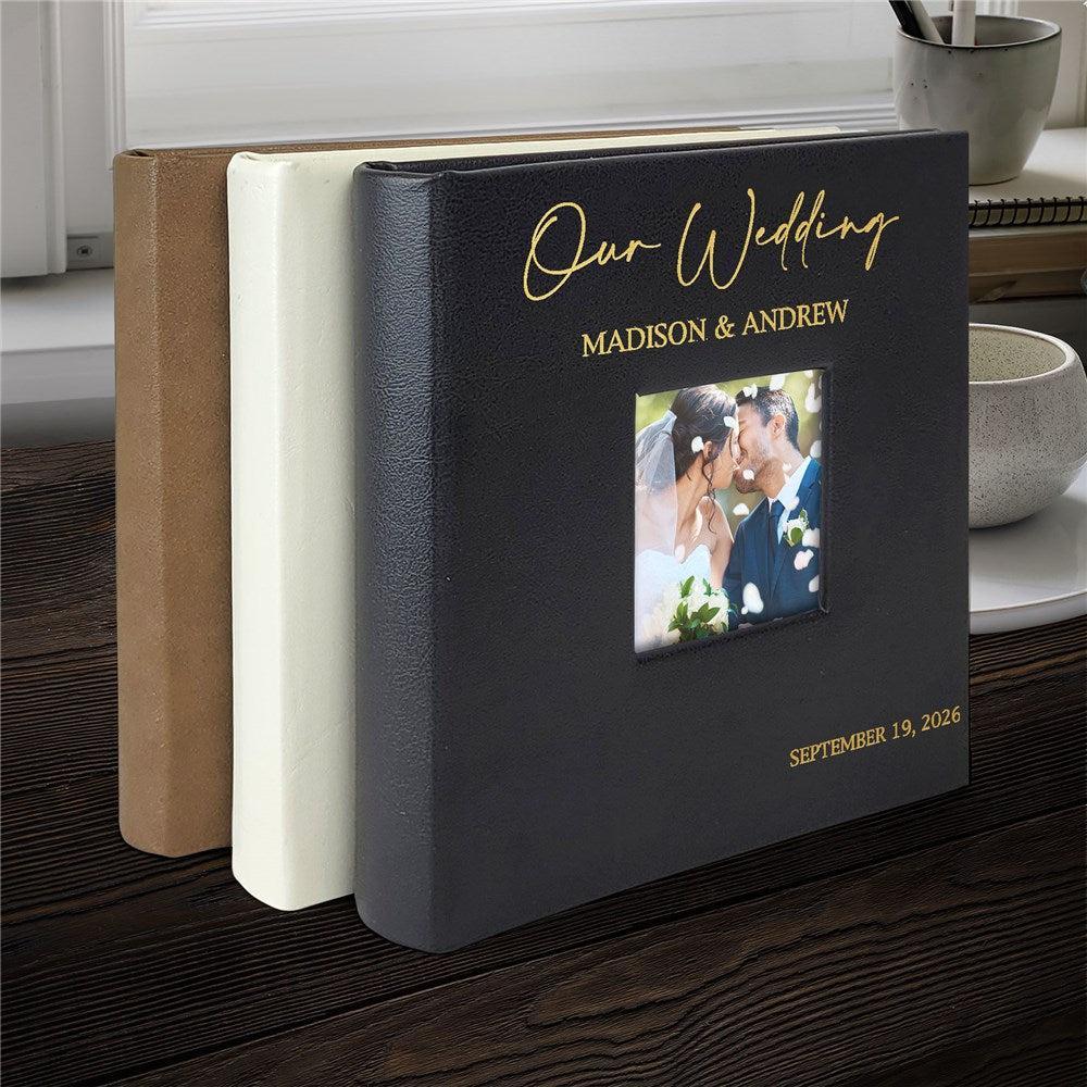Engraved Our Wedding Script Leatherette Photo Album-Sunny Jar Personalized Gifts