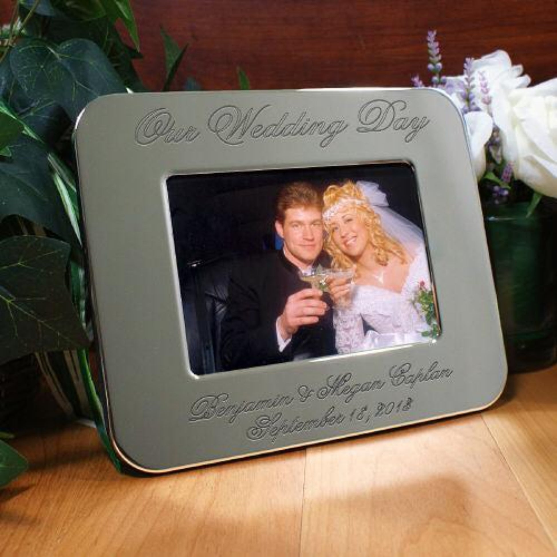 Engraved Wedding Day Silver Picture Frame-Sunny Jar Personalized Gifts