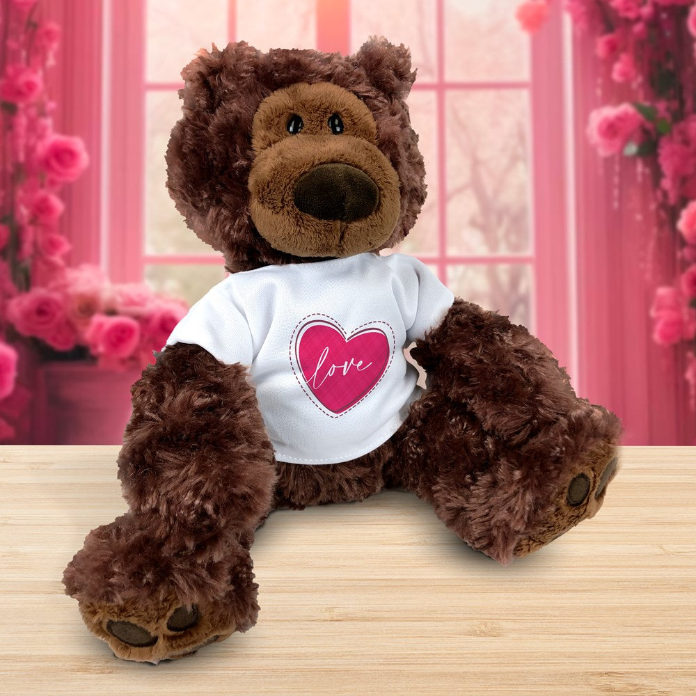 Love Heart Plaid-NON PERS Philbin Bear Chocolate