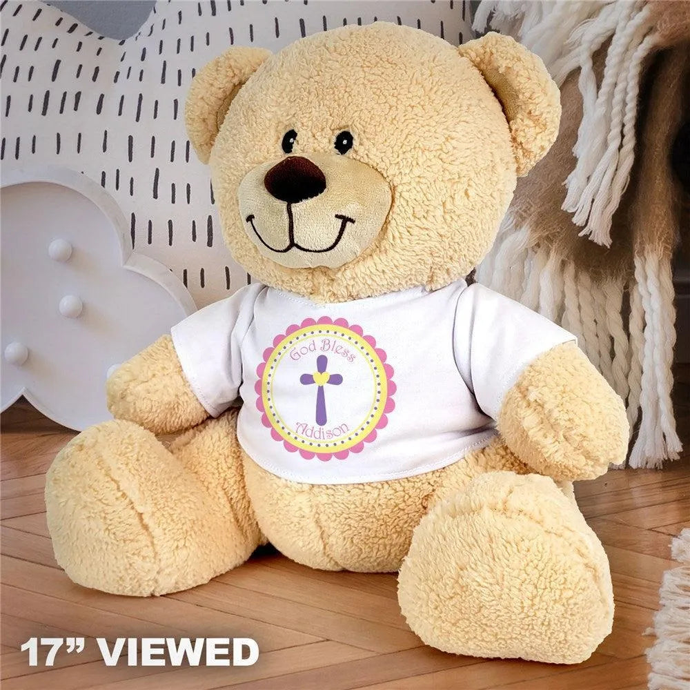 God Bless Personalized Teddy Bear - Pink Design-Sunny Jar Personalized Gifts