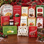 Holiday Indulgence Christmas sweets gift basket contents including chocolates, brownies, cookies, pastries and fudge