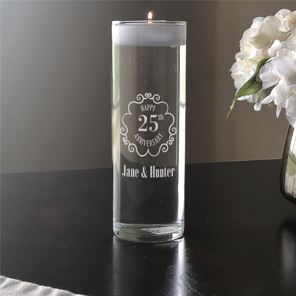 Engraved Vintage Frame Anniversary Candle Vase