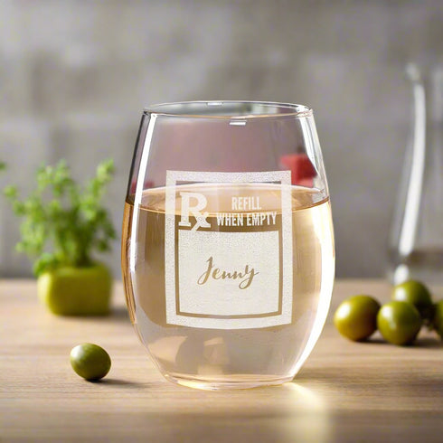 Engraved Prescription Rx Stemless Wine Glass