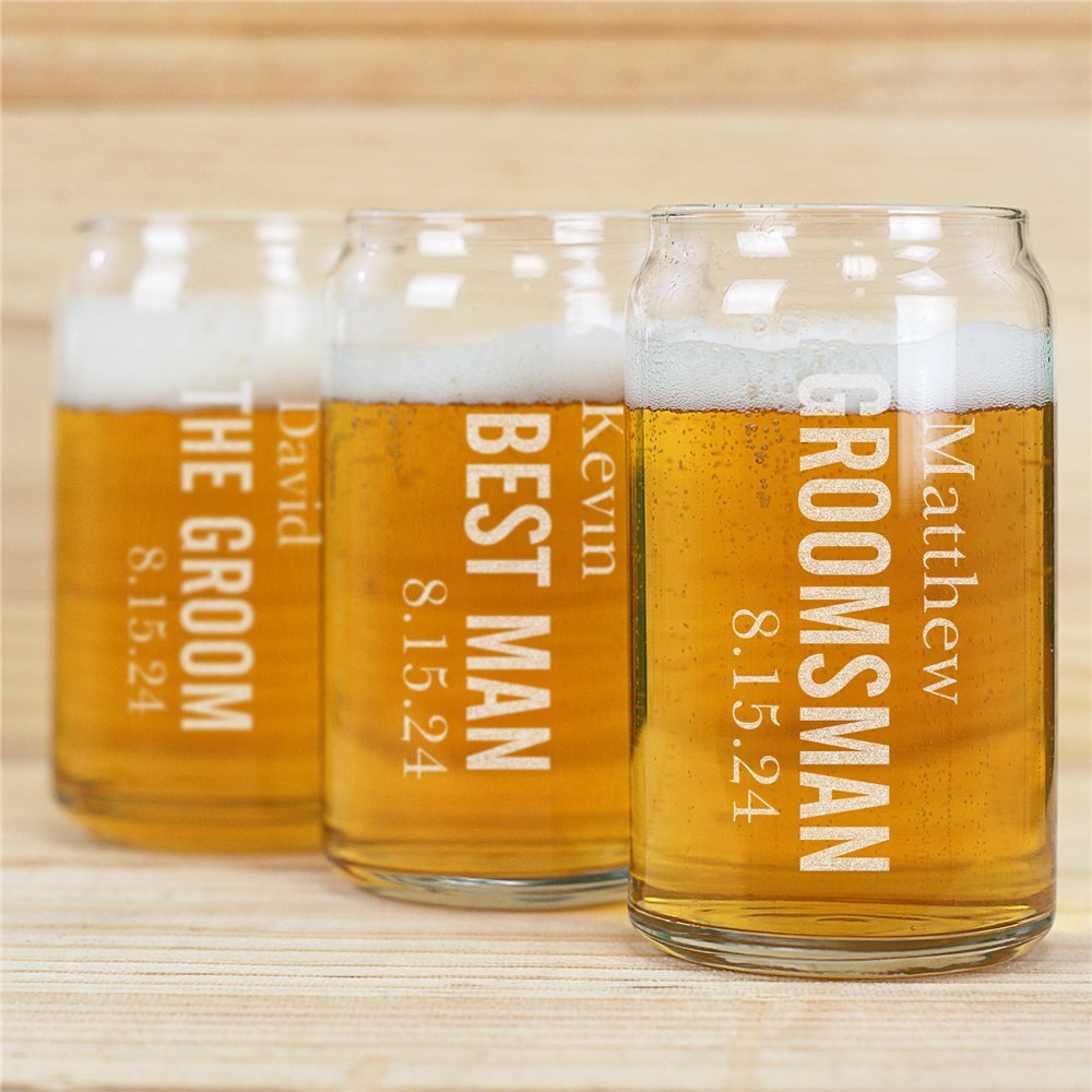 Engraved Wedding Party Beer Can Glass