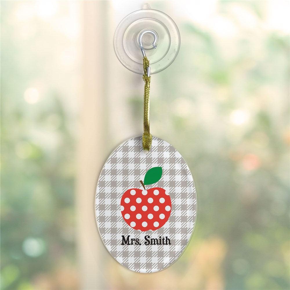 Personalized Apple Plaid Jade Glass Oval Ornament with Suction Cup-Sunny Jar Personalized Gifts