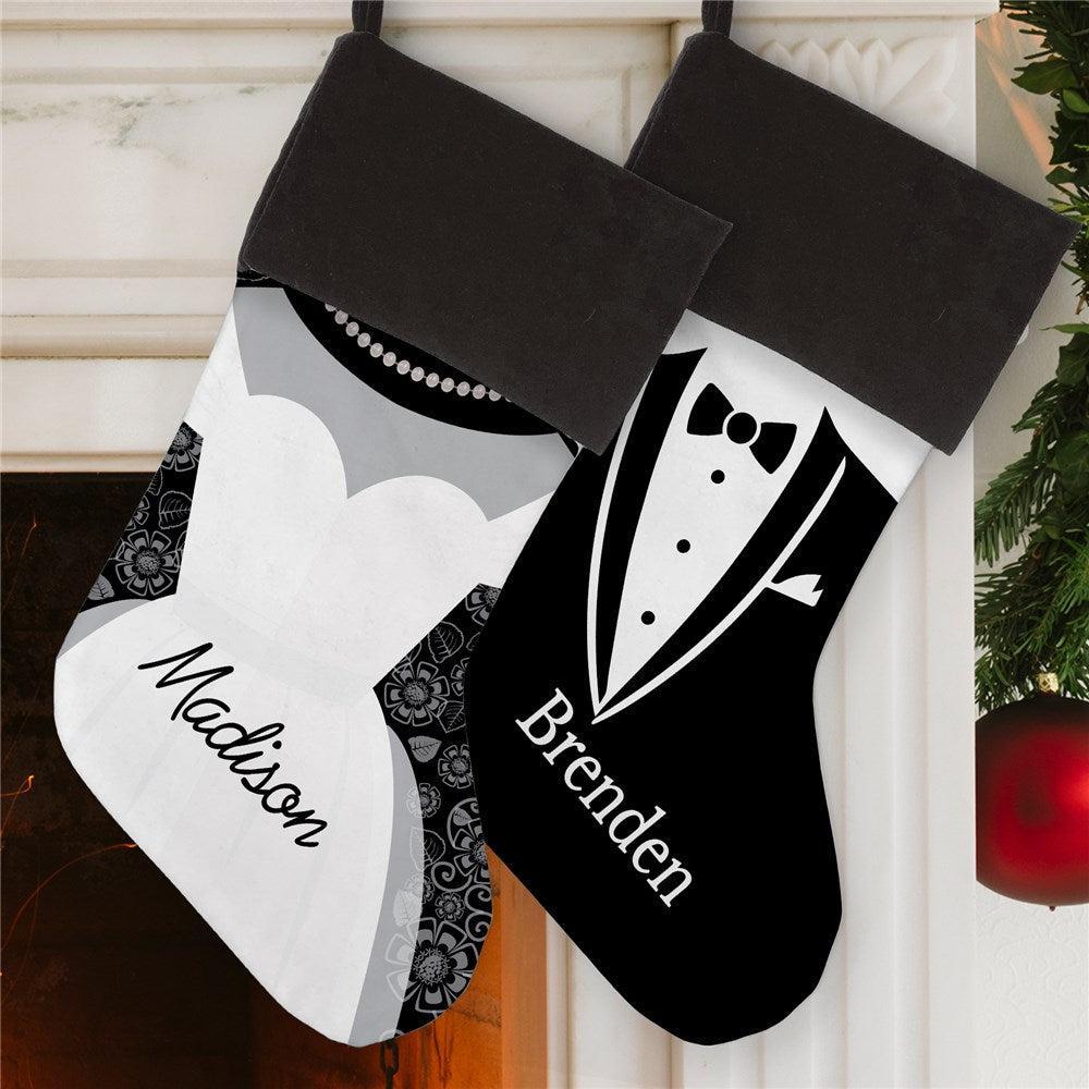 Personalized Bride And Groom Grey Cuff Stocking Set of 2-Sunny Jar Personalized Gifts