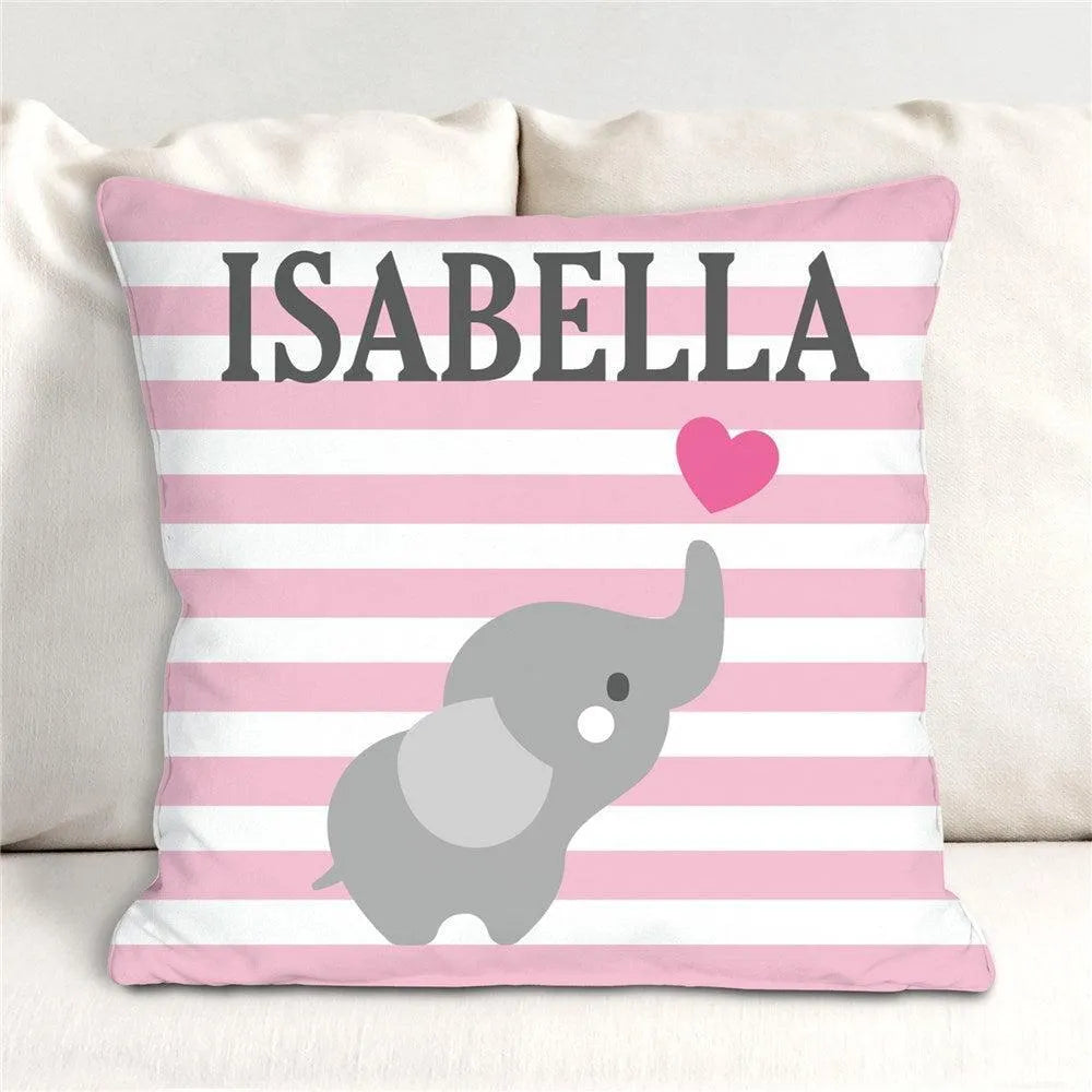 Personalized Elephant Striped Throw Pillow-Sunny Jar Personalized Gifts