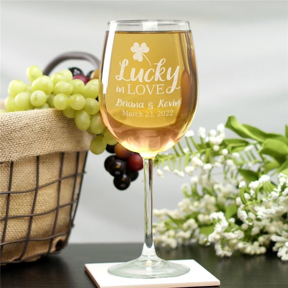 Personalized Lucky In Love Wine Glass-Sunny Jar Personalized Gifts