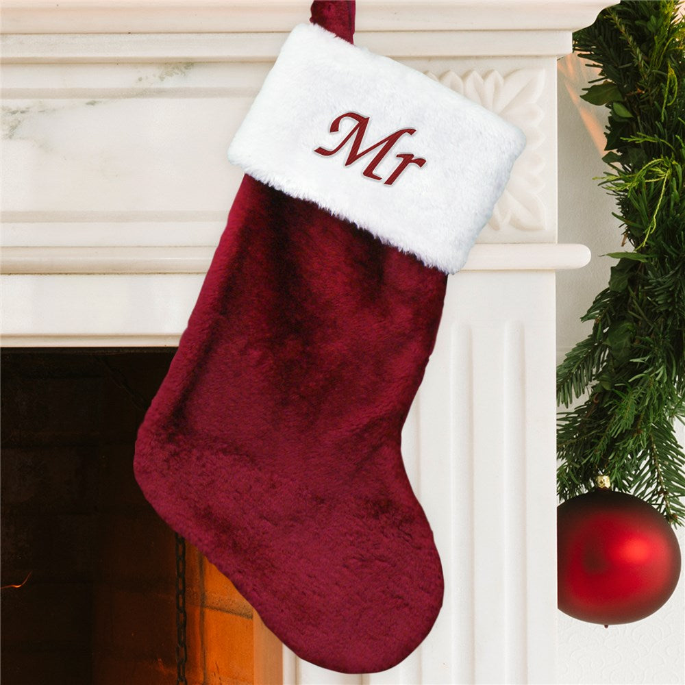Embroidered Mr Burgundy Plush Stocking