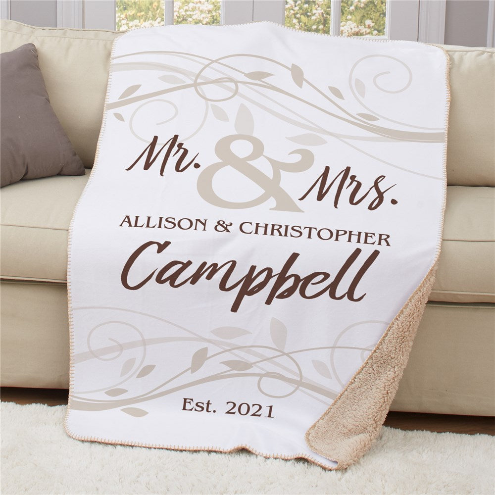 Personalized Mr & Mrs Wedding Sherpa Throw