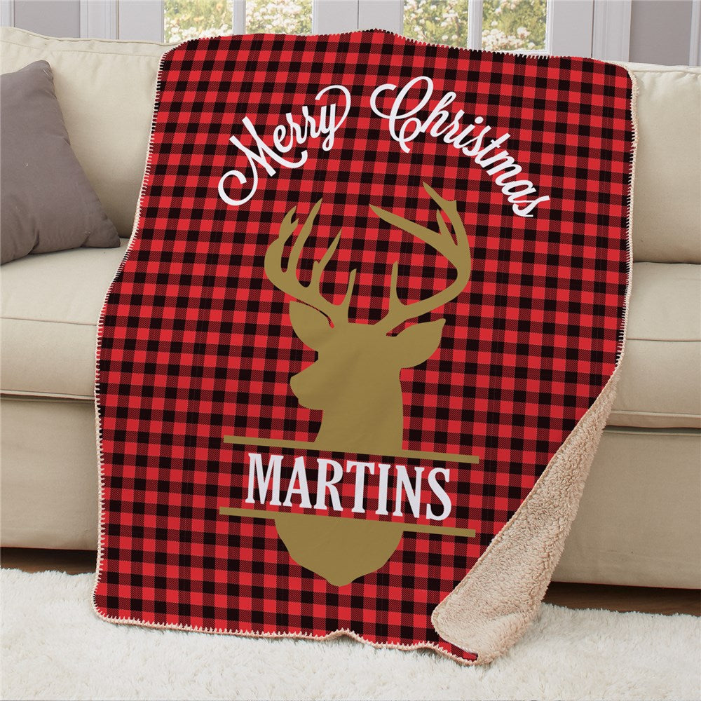 Personalized Plaid Deer Christmas 50x60 Sherpa Blanket