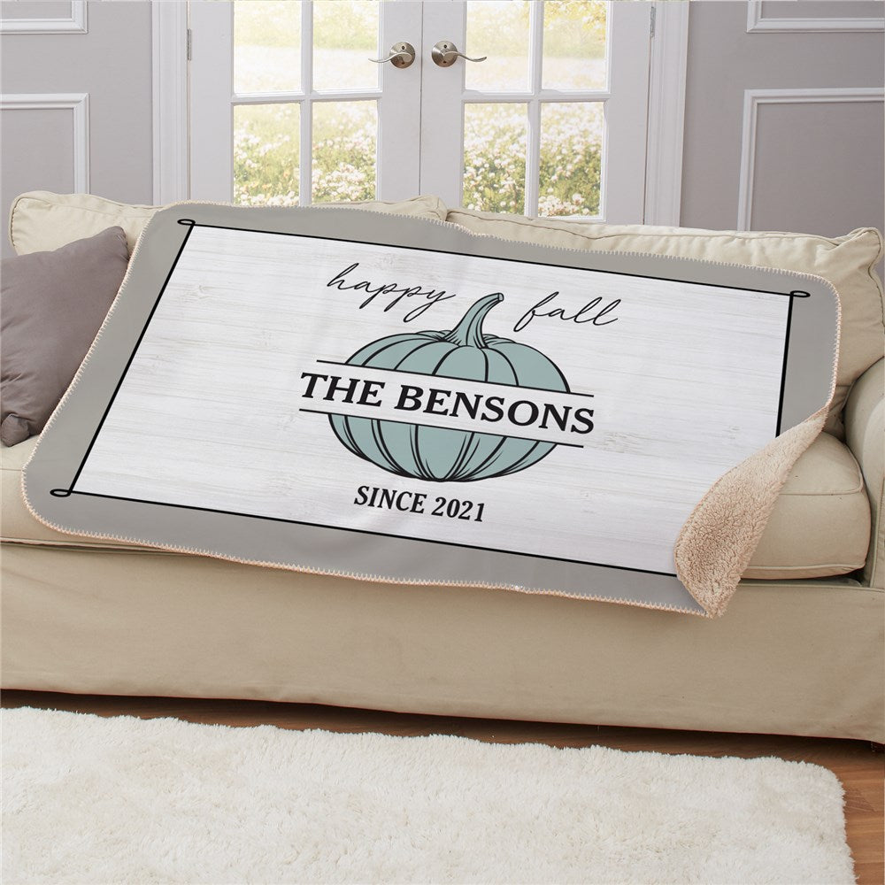 Personalized Happy Fall Pumpkin Sherpa Throw