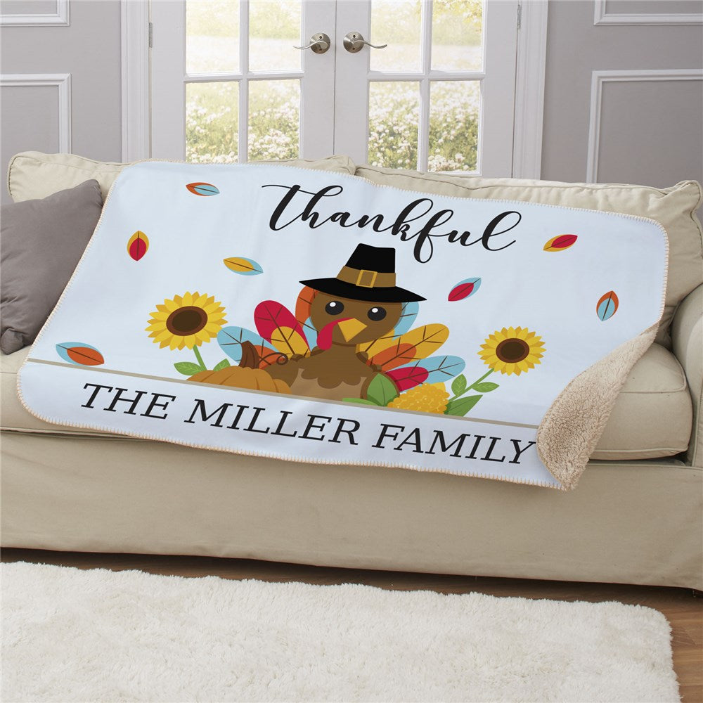 Personalized Thankful Turkey Sherpa Blanket