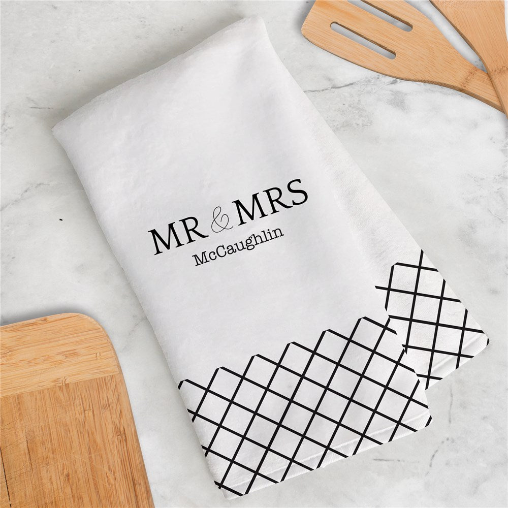 Personalized Geometric Mr. & Mrs. Dish Towel