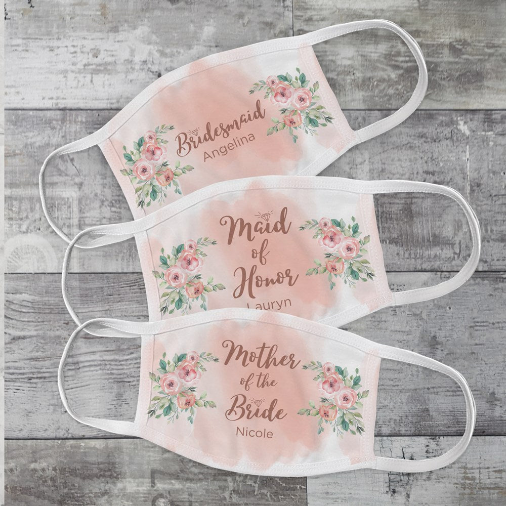 Personalized Peach Floral Bridal Party Adult Face Mask