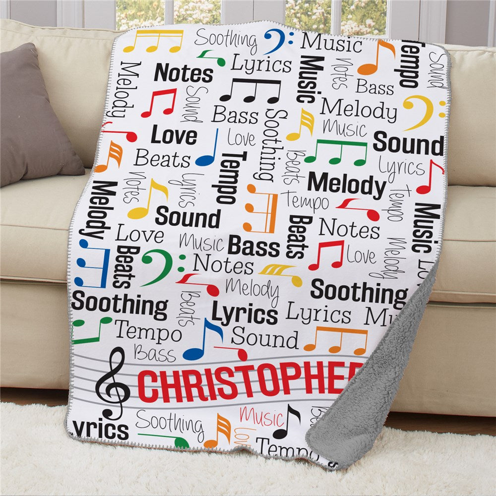 Personalized Music Notes Static Word Art 50x60 Sherpa Blanket