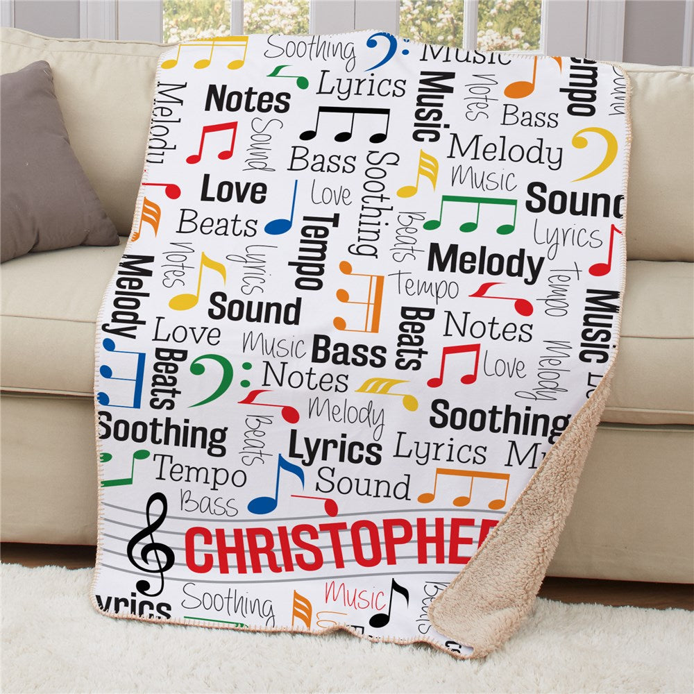 Personalized Music Notes Static Word Art Sherpa Blanket