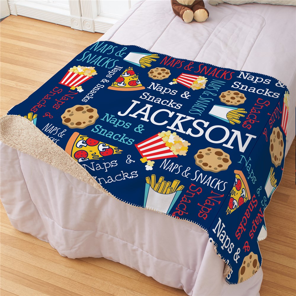 Personalized Snack and Naps with Popcorn Sherpa Blanket