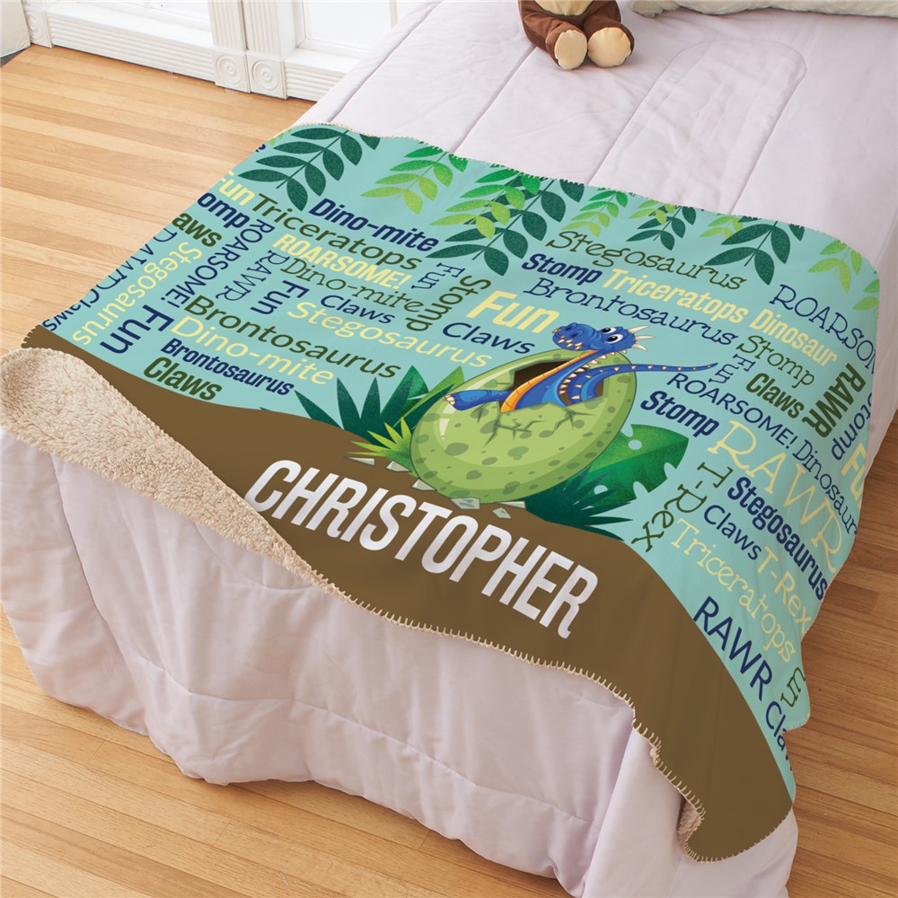 Personalized Dino Static Word Art Sherpa Blanket
