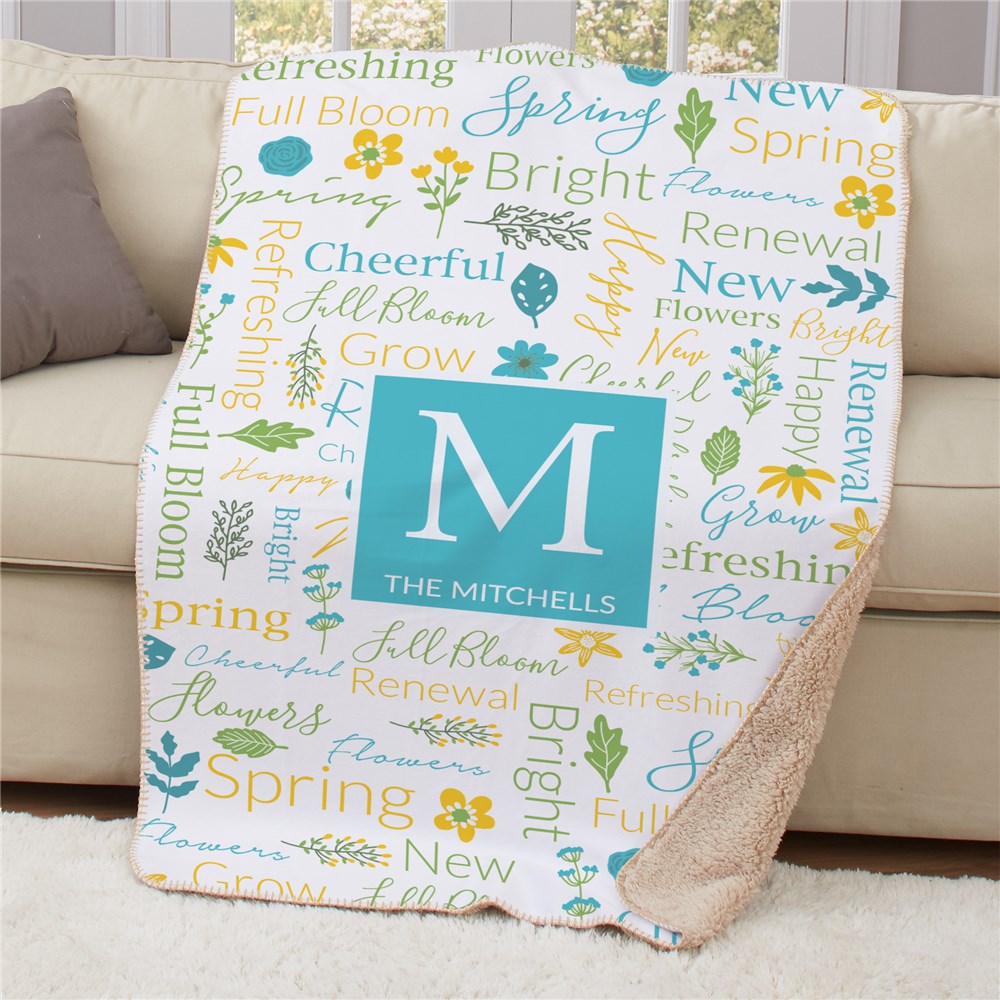Personalized Spring Static Word Art Sherpa Blanket
