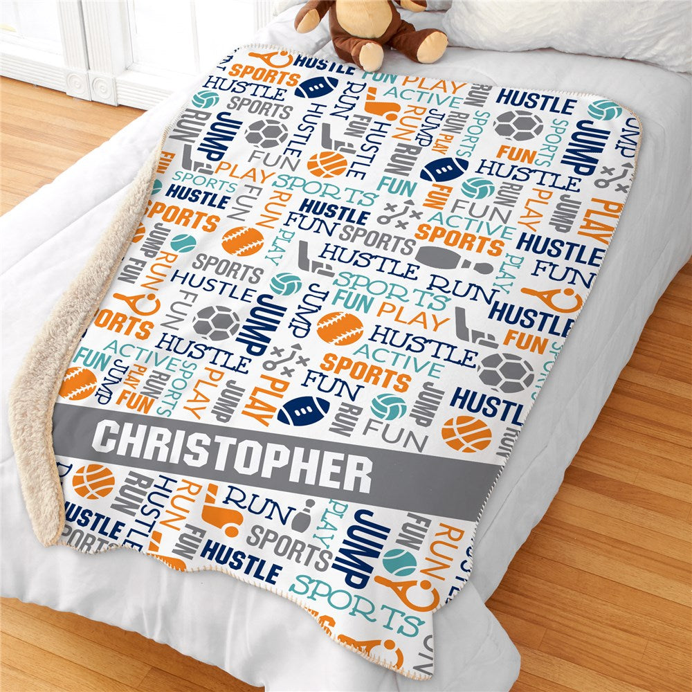 Personalized Sports Static Word Art Sherpa Blanket