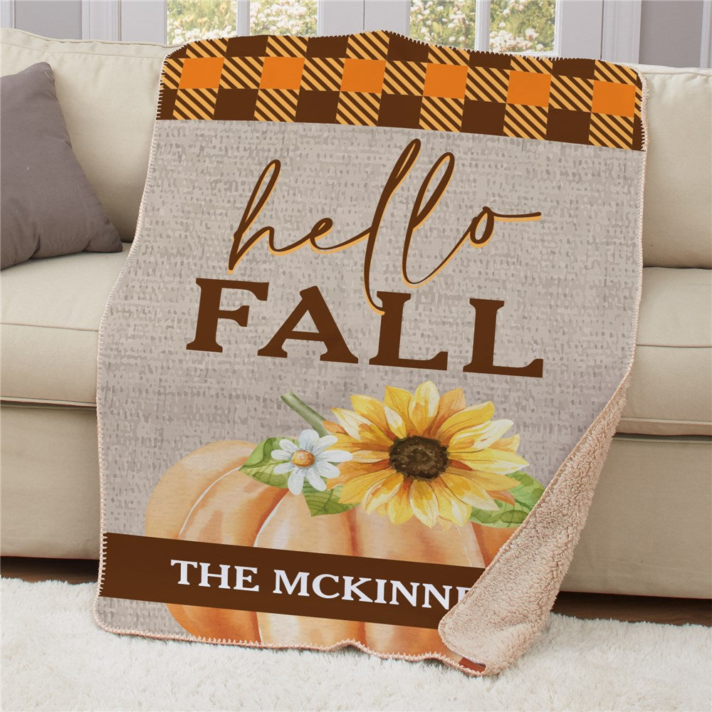 Personalized Orange Plaid with pretty pumpkin 37" x 57" Sherpa Blanket