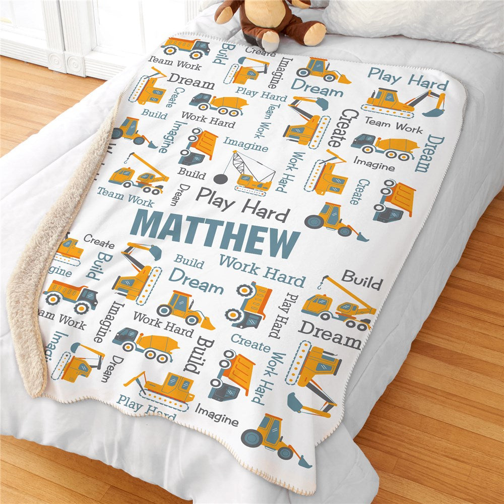 Personalized Construction Truck Sherpa Blanket