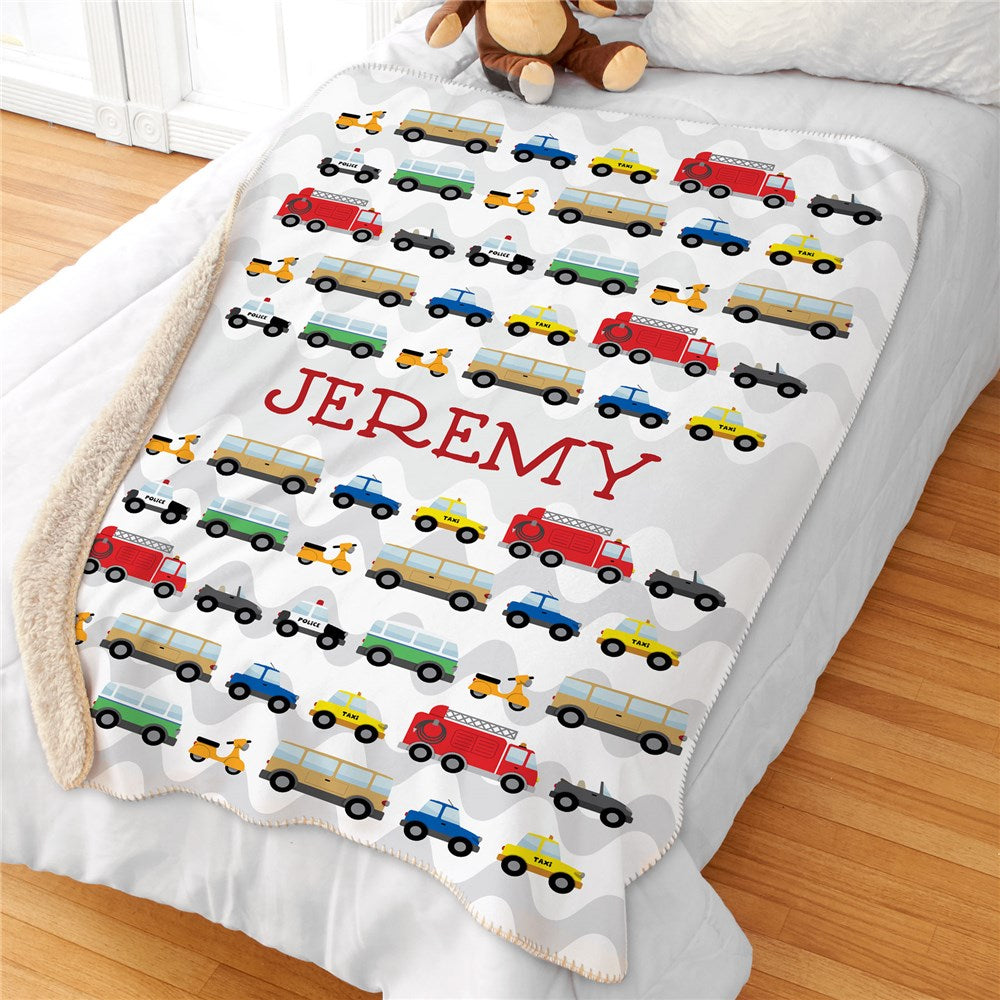Personalized Cars with Wave Background Sherpa Blanket