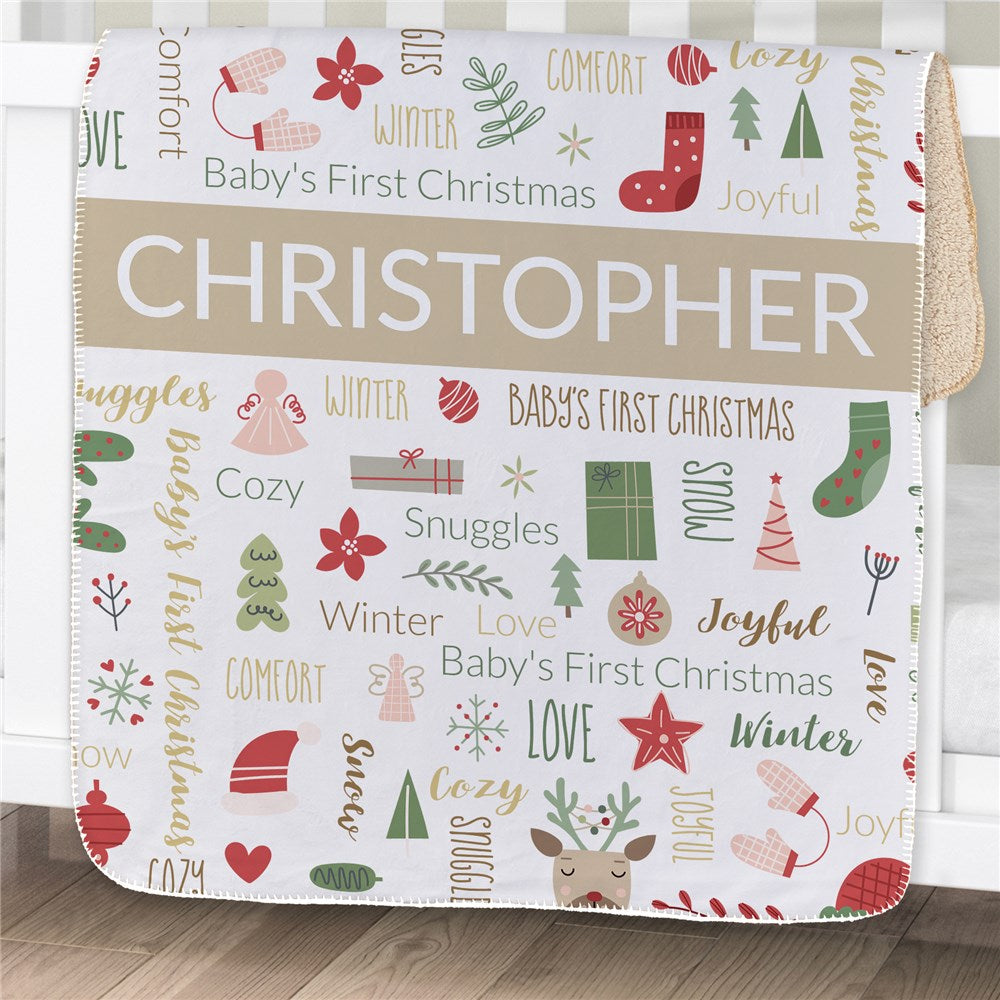 Personalized Baby Christmas Word Art Baby Blanket