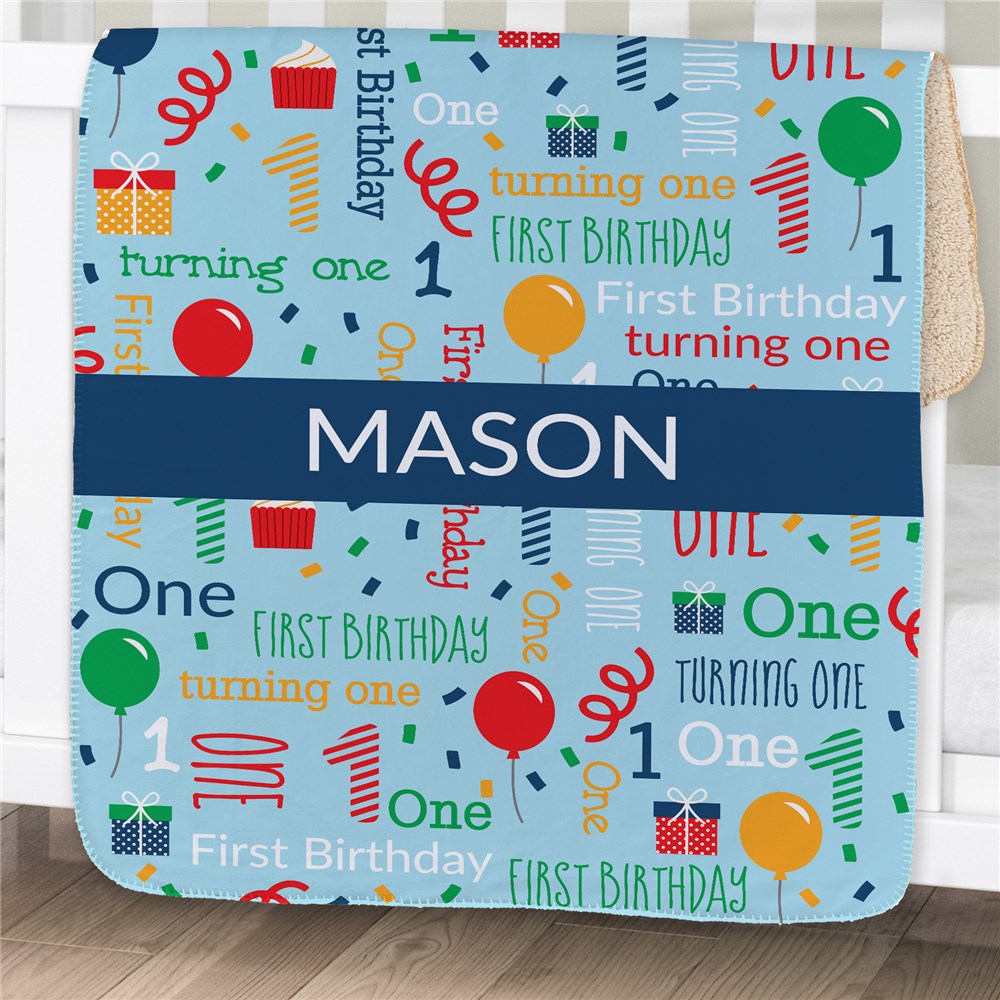 Personalized Static 1st Birthday Word Art Baby Blanket