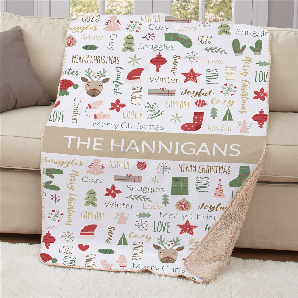 Personalized Christmas Static Word Art 50x60 Sherpa Blanket
