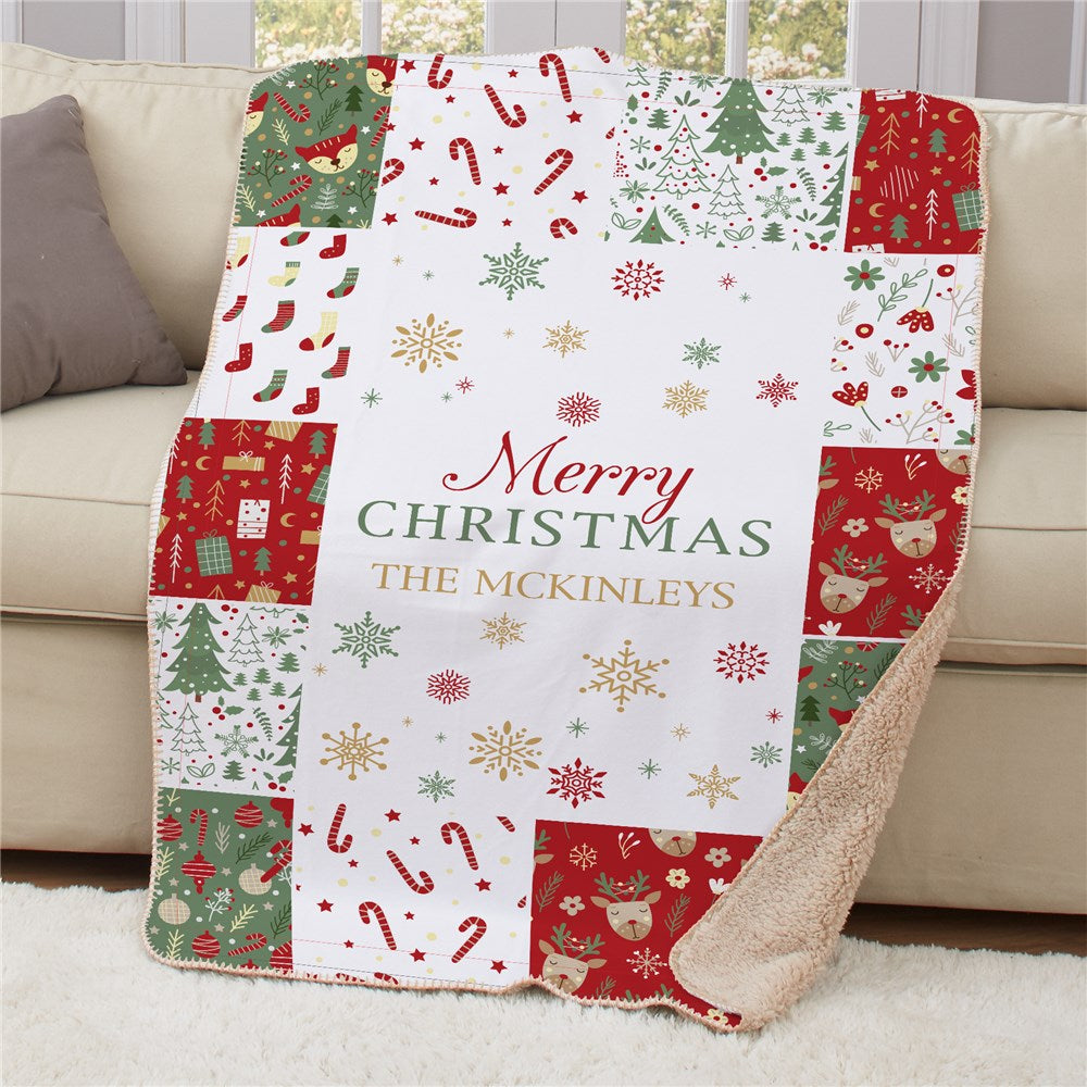 Personalized Christmas Family Quilt 50x60 Sherpa Blanket