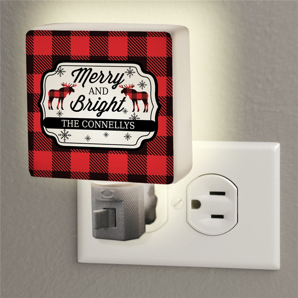 Personalized Buffalo Plaid Moose Square Night Light