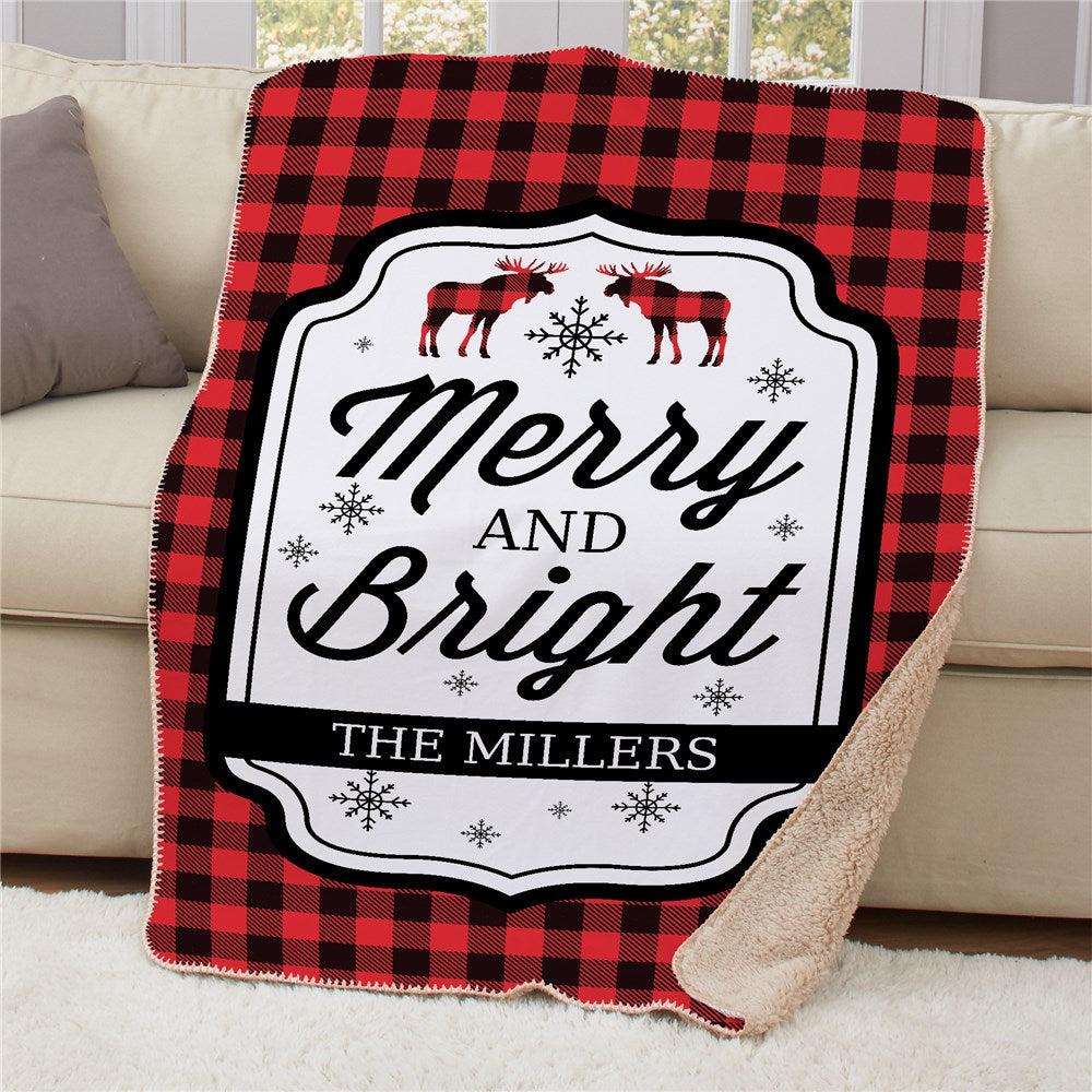 Personalized Buffalo Plaid Moose 50x60 Sherpa Blanket