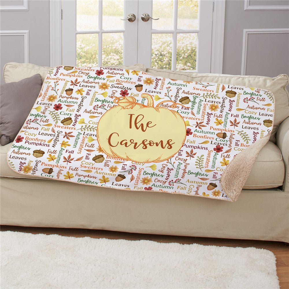 Personalized Static Pumpkin Fall Word Art Sherpa Blanket