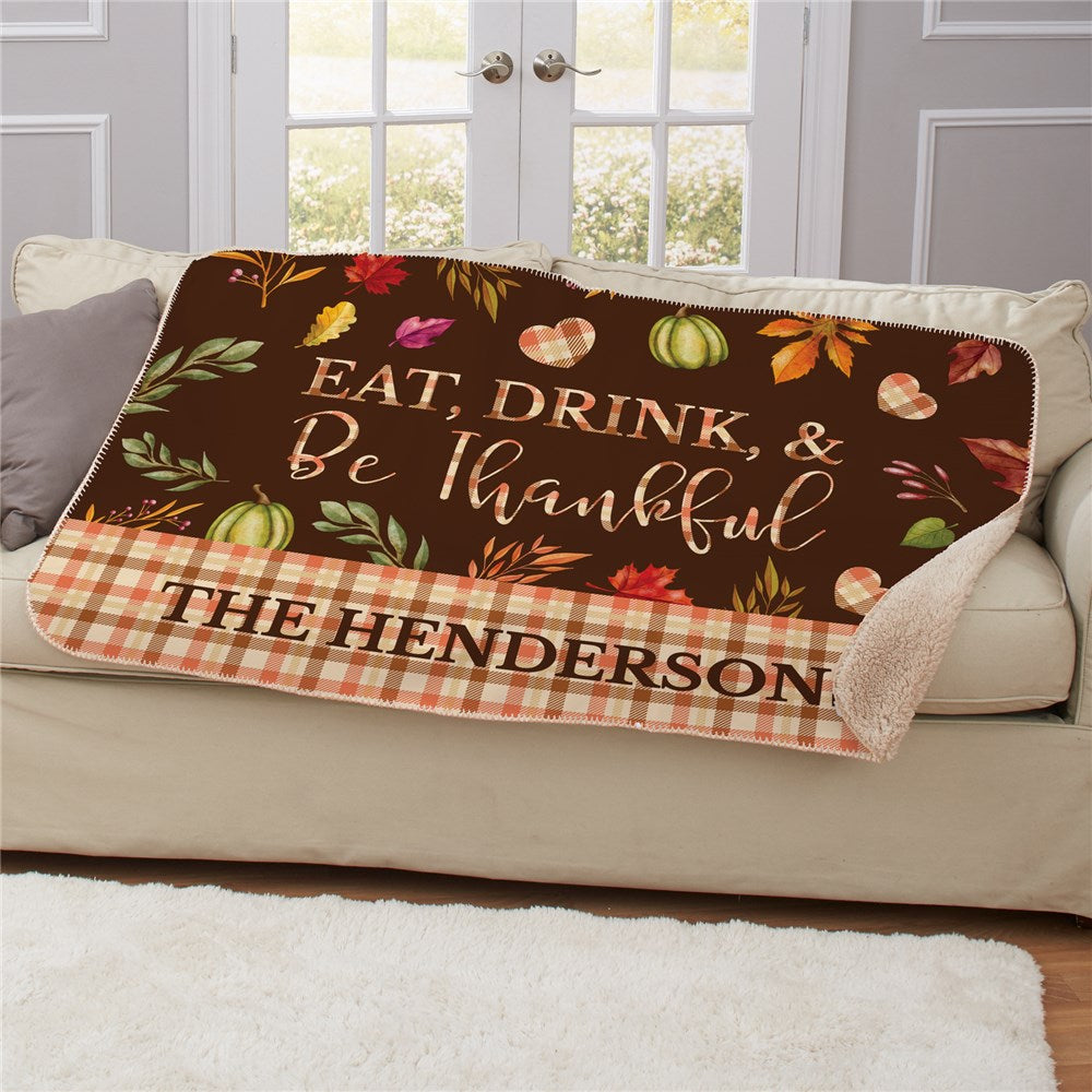 Personalized Eat Drink & Be Thankful 37" x 57" Sherpa Blanket
