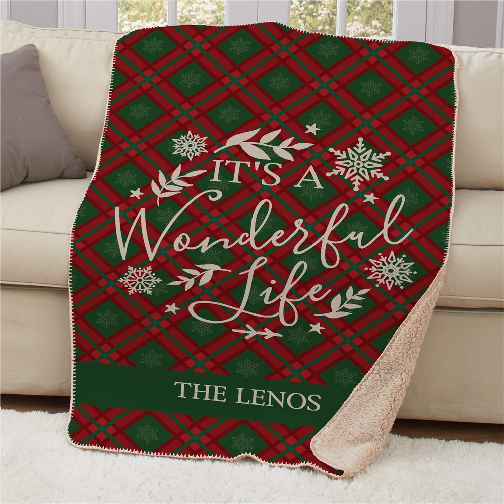 Personalized It's A Wonderful Life Plaid 37" x 57" Sherpa Throw