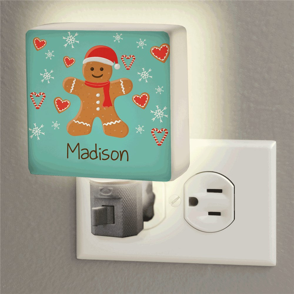 Personalized Gingerbread Hearts and Snowflakes Square Night Light