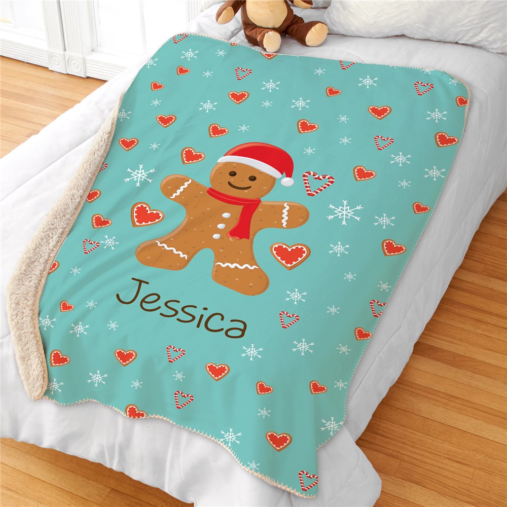 Personalized Gingerbread Hearts and Snowflakes 37" x 57" Sherpa Lined Sublimated Throw