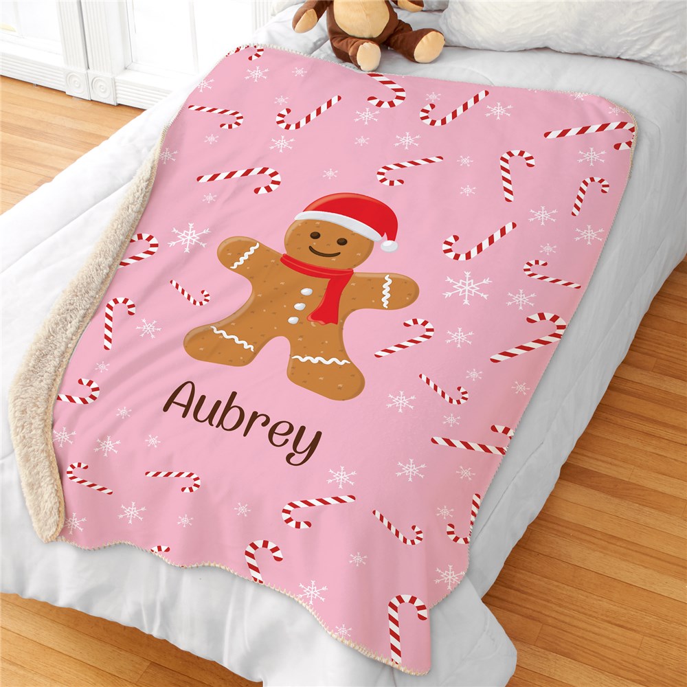 Personalized Gingerbread Pink or Blue 37" x 57" Sherpa Lined Sublimated Throw