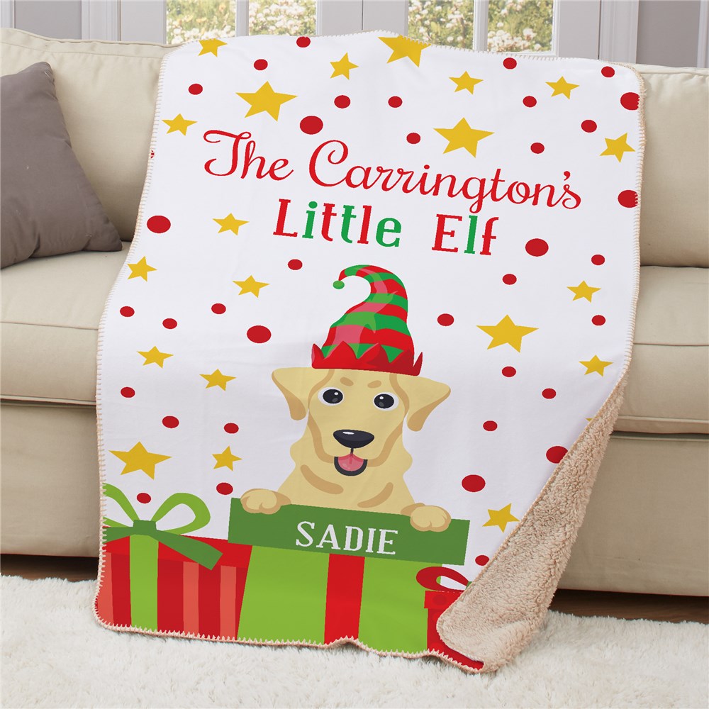 Personalized Little Elf Christmas Pet Breed 37" x 57" Sherpa Throw